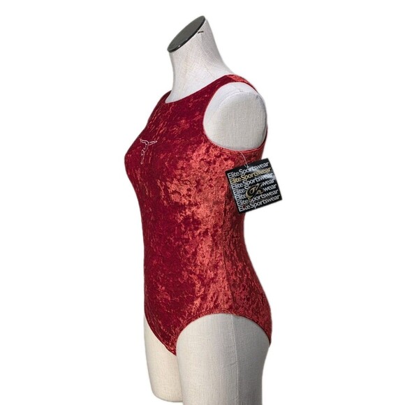 GK Elite VTG '92 Crushed Velvet Bodysuit Leotard Embroidered Red Size AS Adult S - Picture 1 of 16